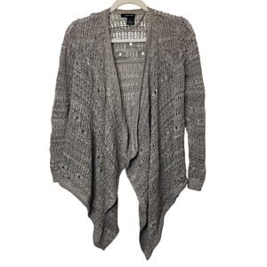 Fairycore Boho Open Knit Cardigan Metallic Gray Waterfall S DKNY Cottagecore